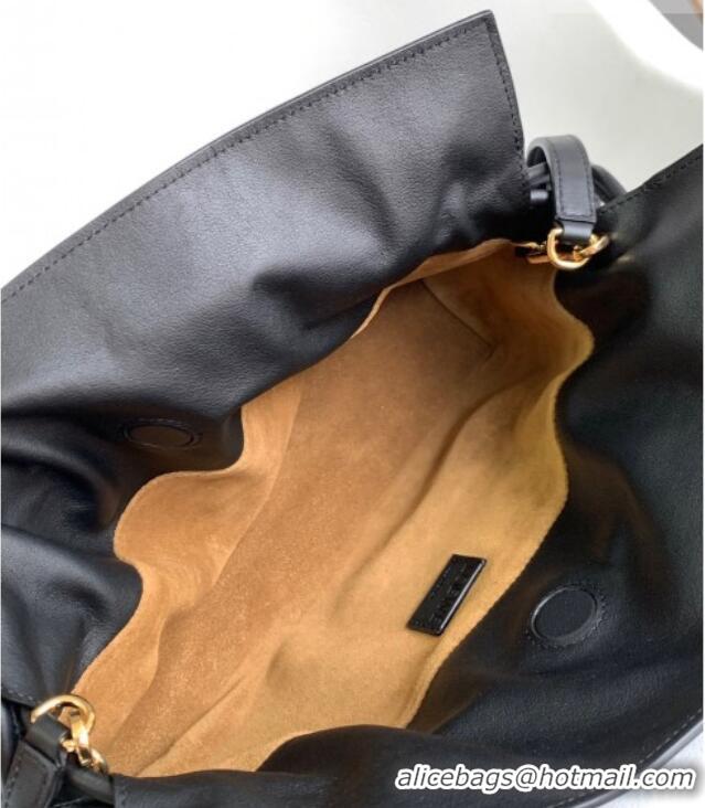 Luxury Cheap Loewe Flamenco Medium Clutch Bag in Nappa Calfskin Leather 10856 Black 2025