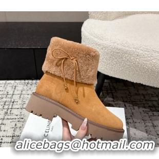 Trendy Design Celine Suede and Shealing Ankle Boots with Bow Brown CE120901 2026