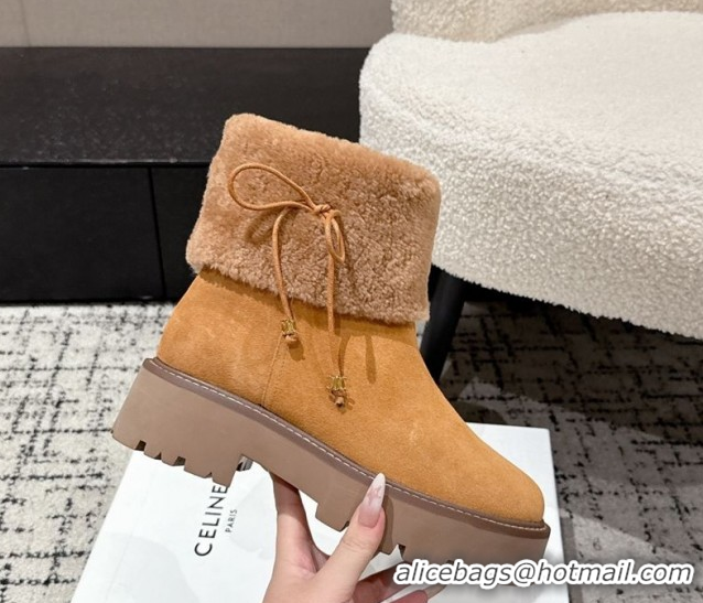 Trendy Design Celine Suede and Shealing Ankle Boots with Bow Brown CE120901 2026