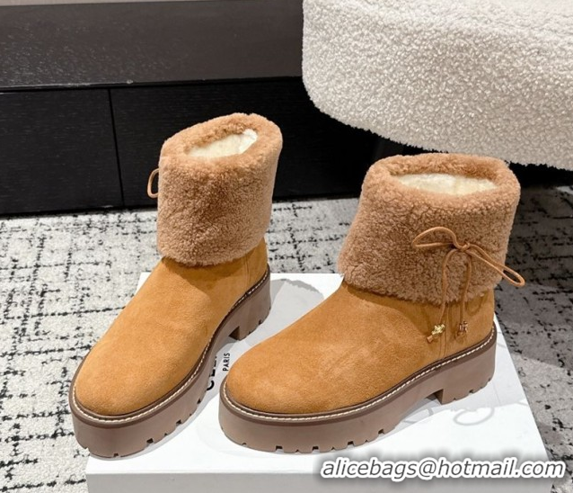 Trendy Design Celine Suede and Shealing Ankle Boots with Bow Brown CE120901 2026