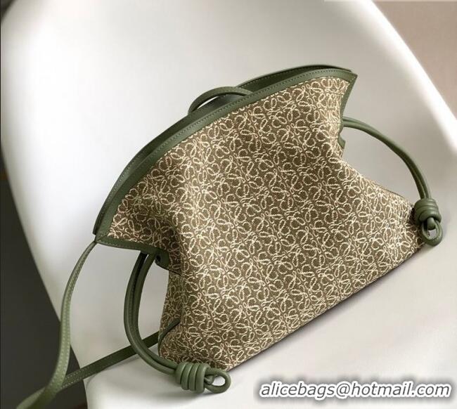 Best Price Loewe Flamenco Medium Clutch in Anagram Fabric and Calfskin Leather 262386 Green 2026