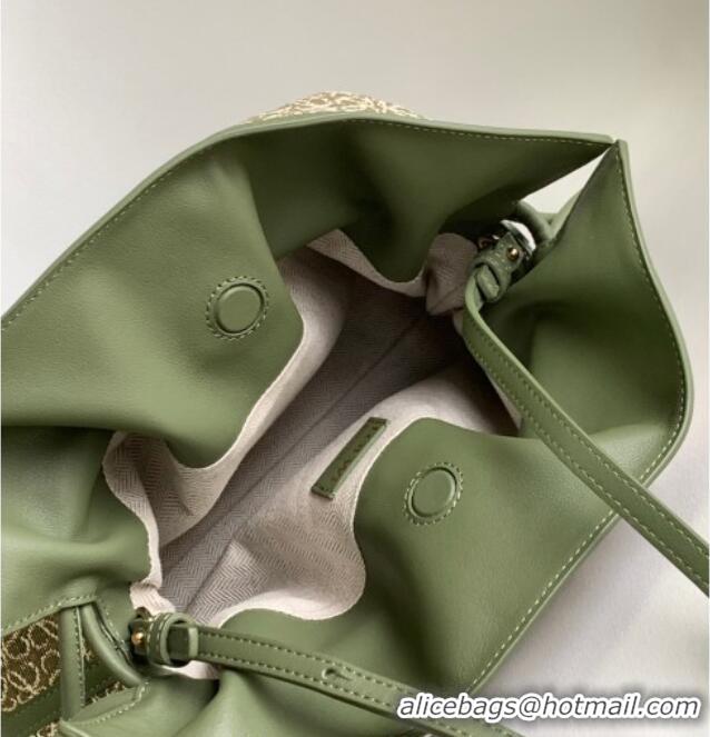 Best Price Loewe Flamenco Medium Clutch in Anagram Fabric and Calfskin Leather 262386 Green 2026