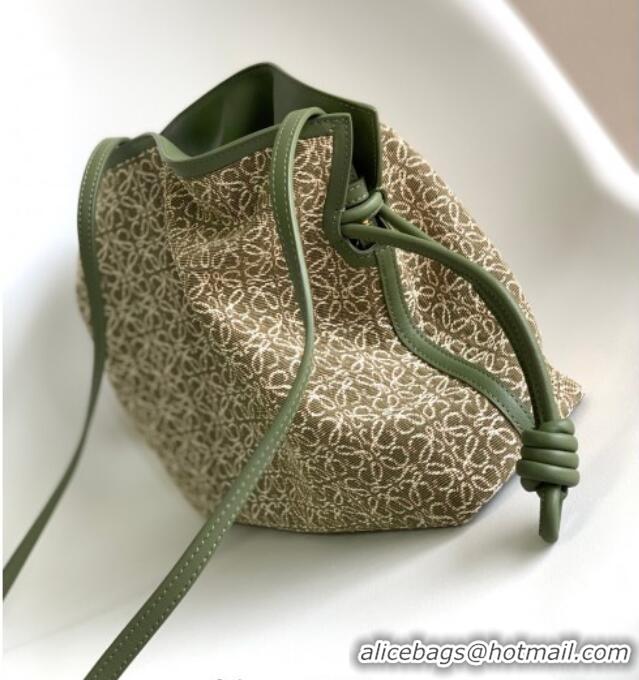 Best Price Loewe Flamenco Medium Clutch in Anagram Fabric and Calfskin Leather 262386 Green 2026