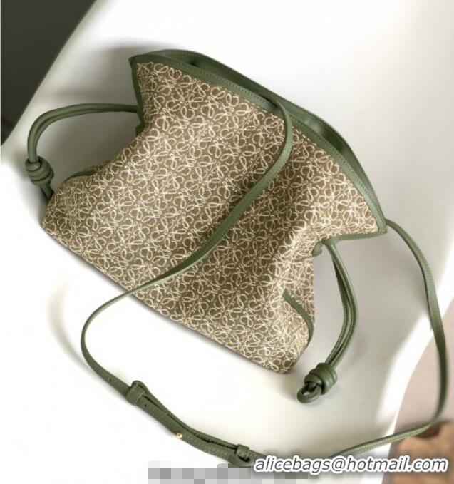 Best Price Loewe Flamenco Medium Clutch in Anagram Fabric and Calfskin Leather 262386 Green 2026