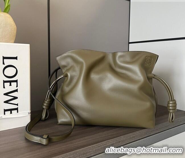 Famous Brand Loewe Flamenco Medium Clutch in Nappa Calfskin Leather 262386 Dark Kahki Green 2026