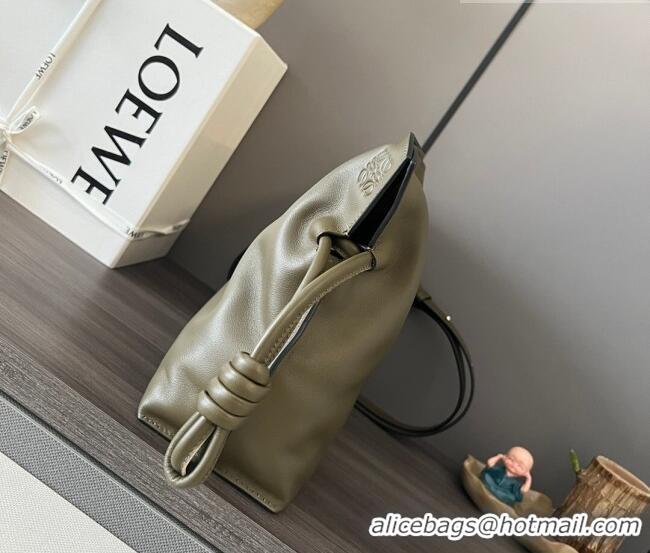 Famous Brand Loewe Flamenco Medium Clutch in Nappa Calfskin Leather 262386 Dark Kahki Green 2026