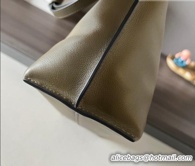 Famous Brand Loewe Flamenco Medium Clutch in Nappa Calfskin Leather 262386 Dark Kahki Green 2026