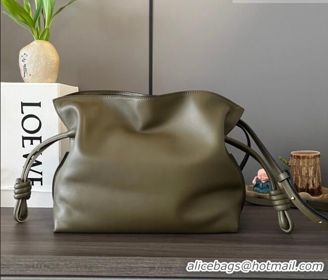 Famous Brand Loewe Flamenco Medium Clutch in Nappa Calfskin Leather 262386 Dark Kahki Green 2026