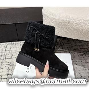 Good Looking Celine Suede and Shealing Ankle Boots with Bow Black CE120901 1209060 2026