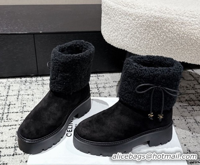 Good Looking Celine Suede and Shealing Ankle Boots with Bow Black CE120901 1209060 2026