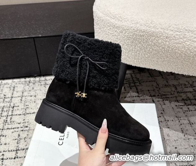 Good Looking Celine Suede and Shealing Ankle Boots with Bow Black CE120901 1209060 2026