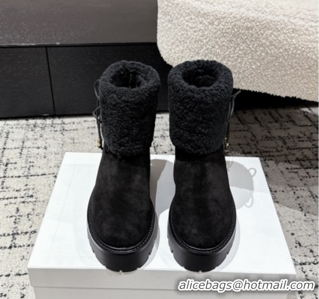 Good Looking Celine Suede and Shealing Ankle Boots with Bow Black CE120901 1209060 2026