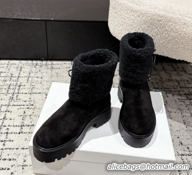 Good Looking Celine Suede and Shealing Ankle Boots with Bow Black CE120901 1209060 2026