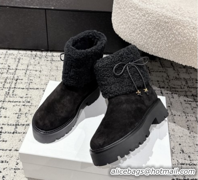 Good Looking Celine Suede and Shealing Ankle Boots with Bow Black CE120901 1209060 2026