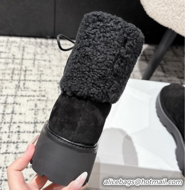 Good Looking Celine Suede and Shealing Ankle Boots with Bow Black CE120901 1209060 2026