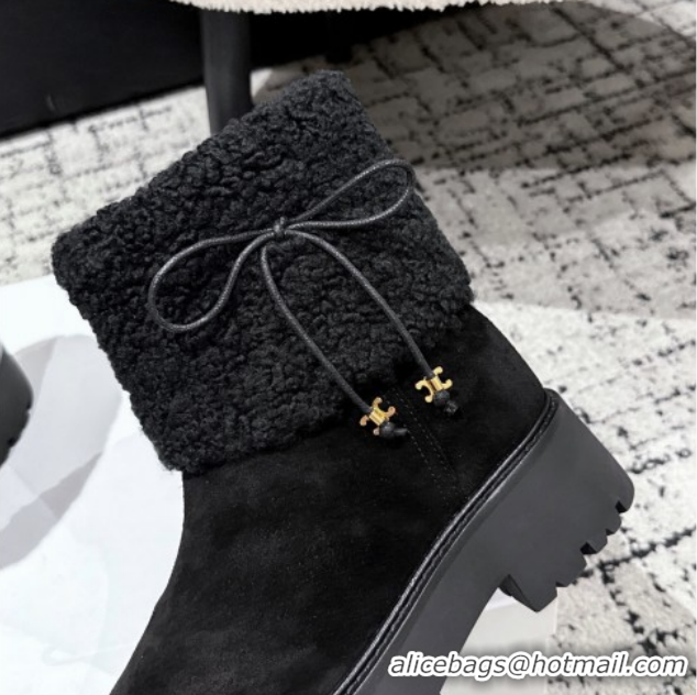 Good Looking Celine Suede and Shealing Ankle Boots with Bow Black CE120901 1209060 2026