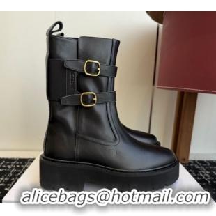 Cheap Price Celine Bulky Black Calfskin Leather Ankle Boots 4.5cm with Double Buckle CE1209022 1209062 2026