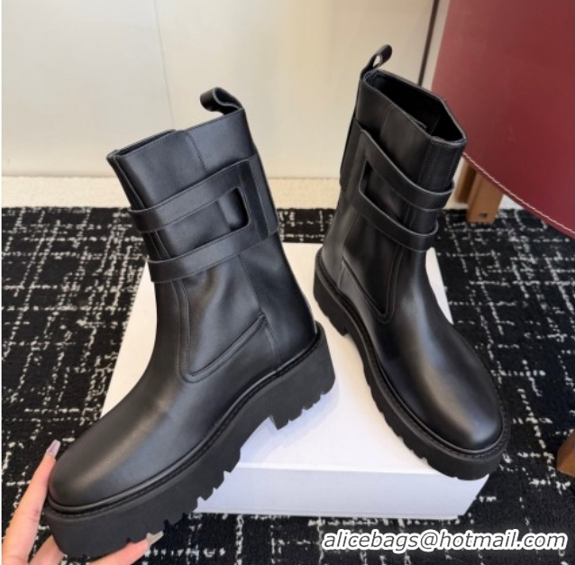 Cheap Price Celine Bulky Black Calfskin Leather Ankle Boots 4.5cm with Double Buckle CE1209022 1209062 2026