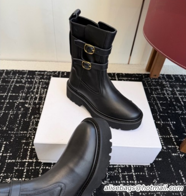 Cheap Price Celine Bulky Black Calfskin Leather Ankle Boots 4.5cm with Double Buckle CE1209022 1209062 2026