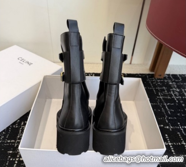 Cheap Price Celine Bulky Black Calfskin Leather Ankle Boots 4.5cm with Double Buckle CE1209022 1209062 2026