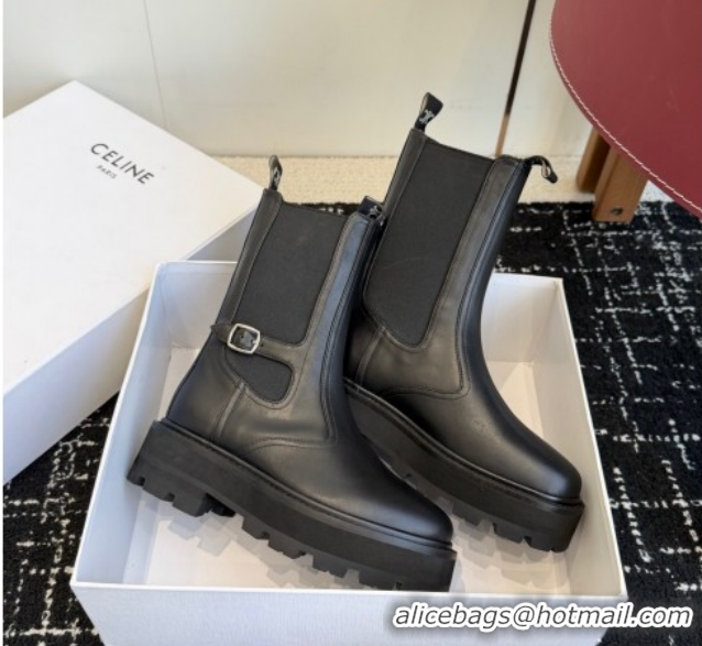 Grade Quality Celine Black Calfskin Leather Ankle Boots 4.5cm with Buckle CE1209023 1209063 2026