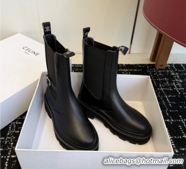 Grade Quality Celine Black Calfskin Leather Ankle Boots 4.5cm with Buckle CE1209023 1209063 2026