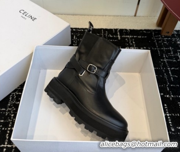 Grade Celine Black Calfskin Leather Ankle Boots 4.5cm with Buckle CE1209024 1209064 2026