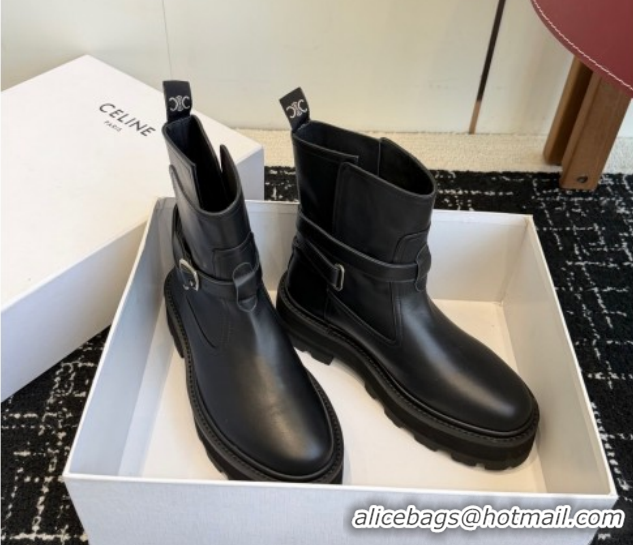 Grade Celine Black Calfskin Leather Ankle Boots 4.5cm with Buckle CE1209024 1209064 2026