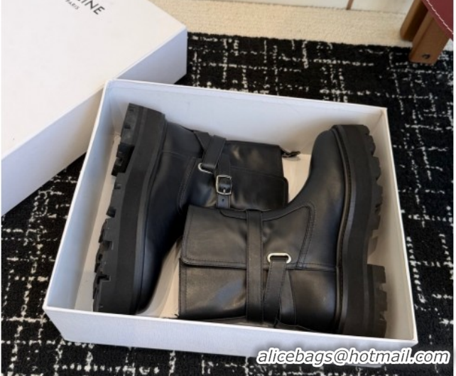 Grade Celine Black Calfskin Leather Ankle Boots 4.5cm with Buckle CE1209024 1209064 2026
