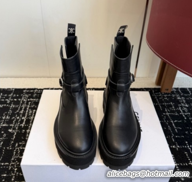 Grade Celine Black Calfskin Leather Ankle Boots 4.5cm with Buckle CE1209024 1209064 2026