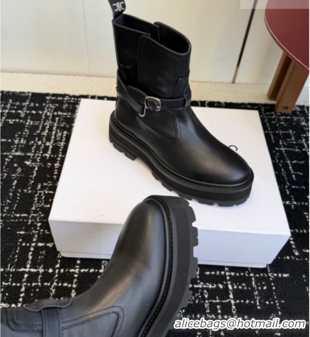 Grade Celine Black Calfskin Leather Ankle Boots 4.5cm with Buckle CE1209024 1209064 2026