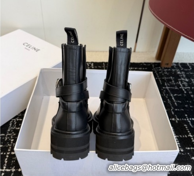 Grade Celine Black Calfskin Leather Ankle Boots 4.5cm with Buckle CE1209024 1209064 2026