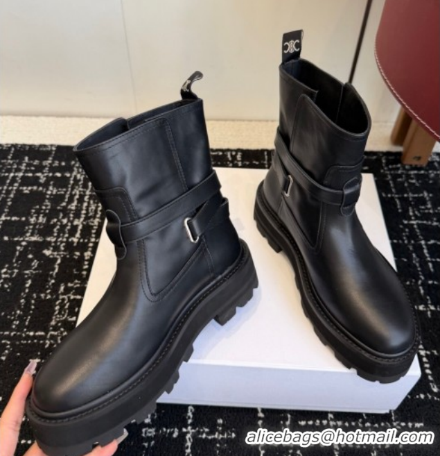 Grade Celine Black Calfskin Leather Ankle Boots 4.5cm with Buckle CE1209024 1209064 2026