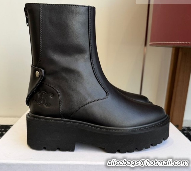 Classic Hot Celine Black Calfskin Leather Ankle Boots 4.5cm with Strap CE1209025 1209065 2026