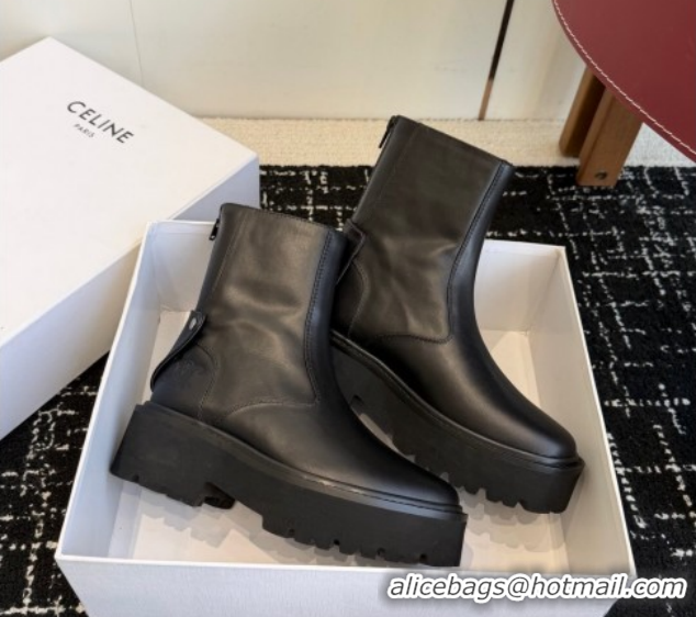 Classic Hot Celine Black Calfskin Leather Ankle Boots 4.5cm with Strap CE1209025 1209065 2026