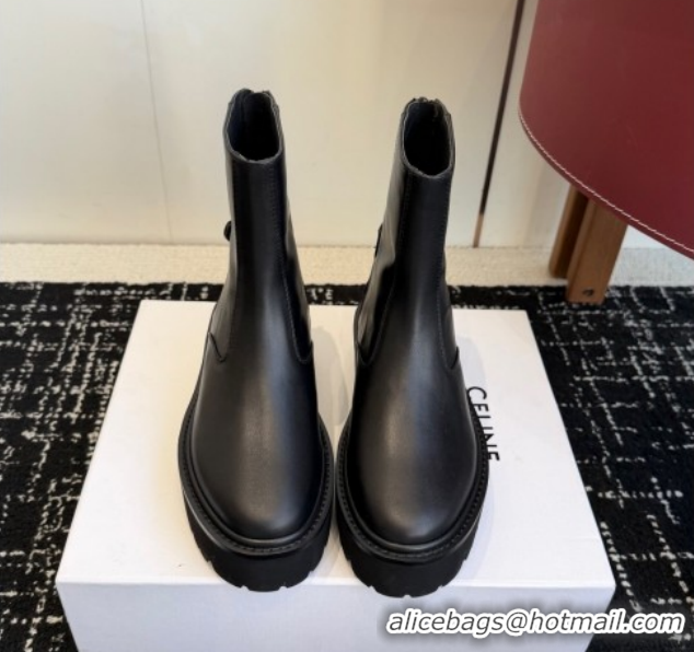 Classic Hot Celine Black Calfskin Leather Ankle Boots 4.5cm with Strap CE1209025 1209065 2026