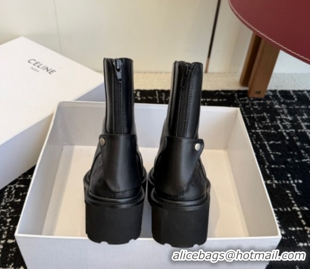 Classic Hot Celine Black Calfskin Leather Ankle Boots 4.5cm with Strap CE1209025 1209065 2026