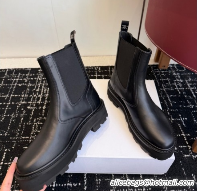Stylish Celine Black Calfskin Leather Ankle Boots 4.5cm CE1209026 1209066 2026