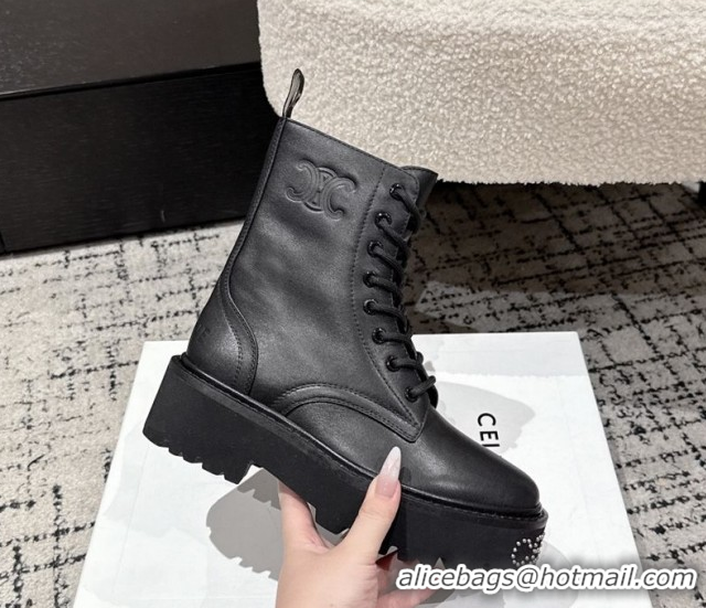 Pretty Style Celine Black Calfskin Leather Ankle Boots with Studded Letters CE1209027 1209067 2026