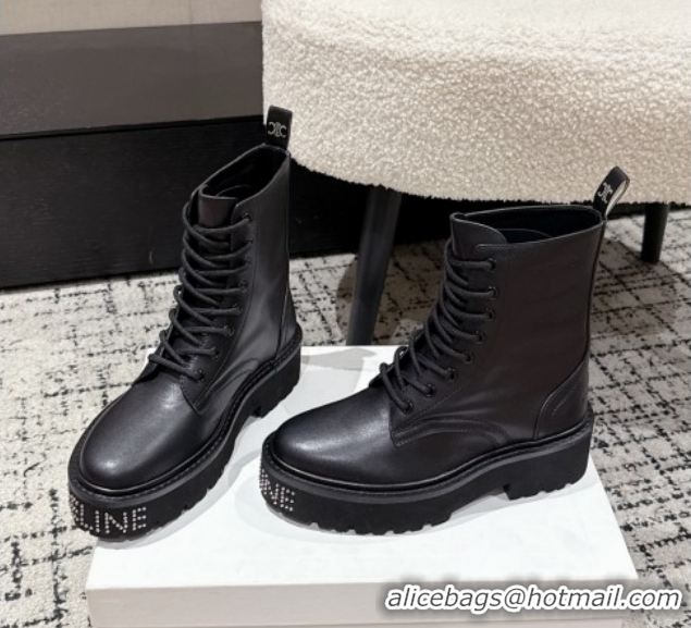 Pretty Style Celine Black Calfskin Leather Ankle Boots with Studded Letters CE1209027 1209067 2026