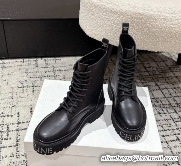 Pretty Style Celine Black Calfskin Leather Ankle Boots with Studded Letters CE1209027 1209067 2026