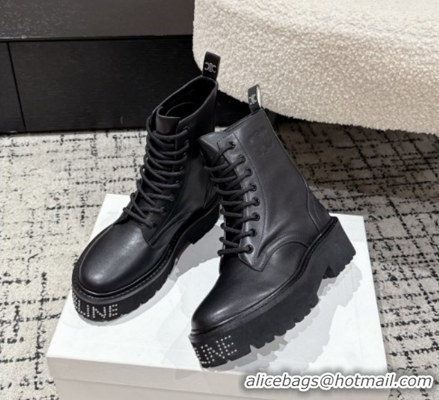Pretty Style Celine Black Calfskin Leather Ankle Boots with Studded Letters CE1209027 1209067 2026