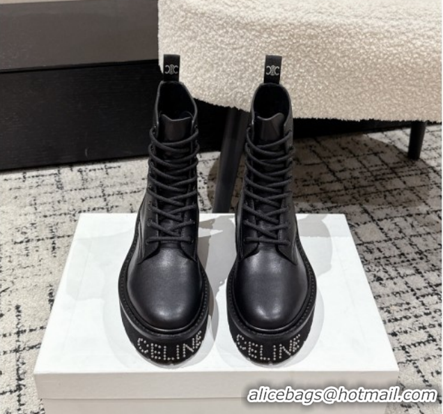 Pretty Style Celine Black Calfskin Leather Ankle Boots with Studded Letters CE1209027 1209067 2026