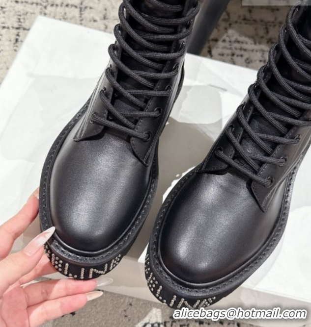 Pretty Style Celine Black Calfskin Leather Ankle Boots with Studded Letters CE1209027 1209067 2026