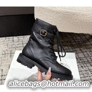 Buy Luxury Celine Black Calfskin Leather Ankle Boots with Buckle 2025 CE1209028 1209068 2026