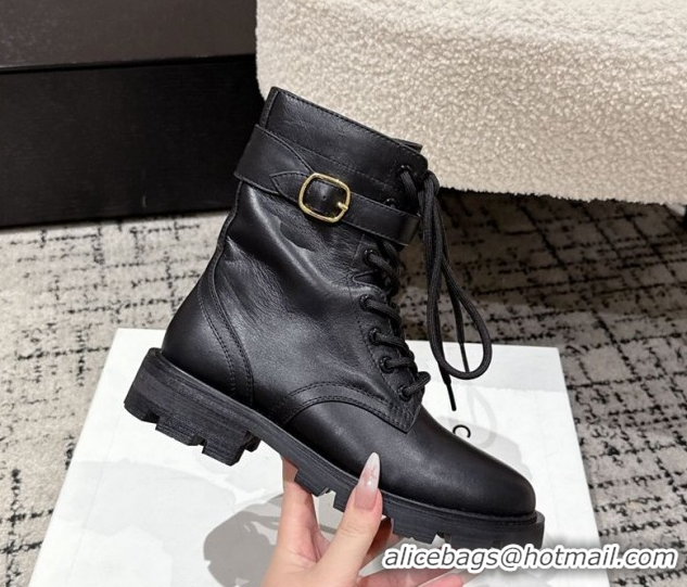 Buy Luxury Celine Black Calfskin Leather Ankle Boots with Buckle 2025 CE1209028 1209068 2026