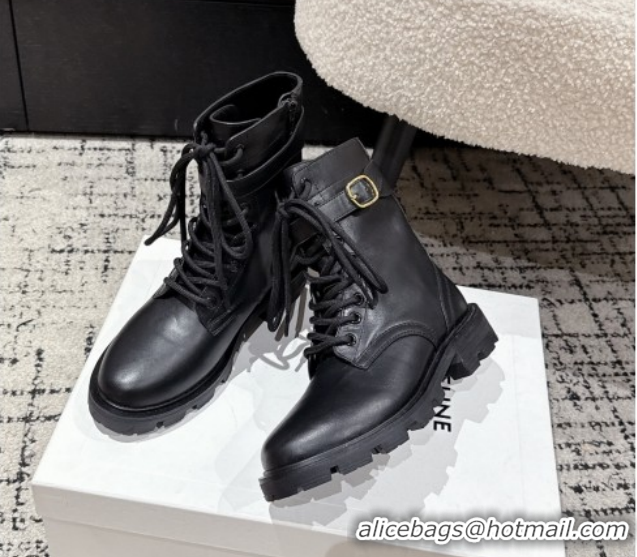 Buy Luxury Celine Black Calfskin Leather Ankle Boots with Buckle 2025 CE1209028 1209068 2026