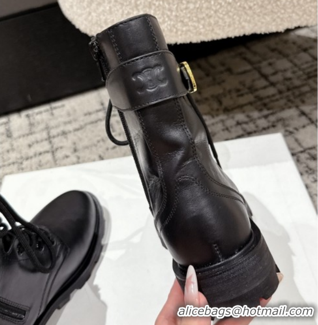 Buy Luxury Celine Black Calfskin Leather Ankle Boots with Buckle 2025 CE1209028 1209068 2026