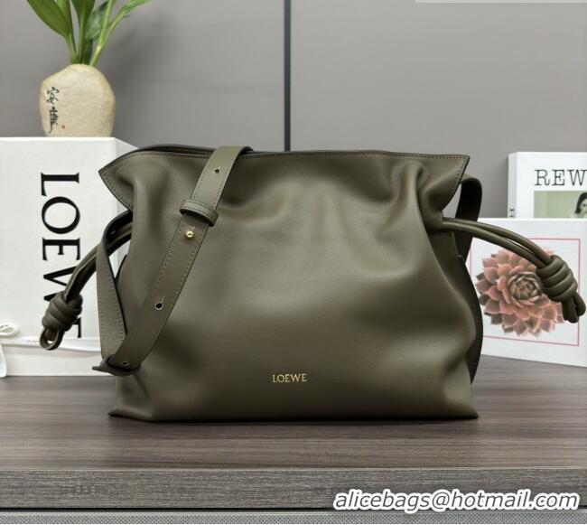 Best Price Loewe Flamenco Medium Clutch in Nappa Calfskin Leather 262386 Dark Khaki Green 2026