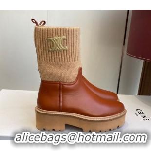 Luxury Celine Calfskin Leather and Knit Ankle Boots 4.5cm Brown CE082605 1209069 2026